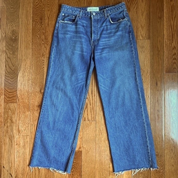 EUC Reformation Fawcett Jeans Celtic Wash Cropped Wide Leg Raw Hem Denim US 30 - Picture 3 of 12